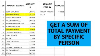 How to Calculate Total Payments Made by a Specific Person in Excel excel [upl. by Akiemahs]