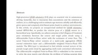 HPPLO Net Unsupervised LiDAR Odometry Using a Hierarchical Point to Plane Solver [upl. by Schoening]