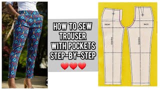 HOW TO CUT AND SEW A FEMALE TROUSER WITH POCKETS  PANT TUTORIAL  DIY [upl. by Dorothy]