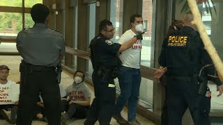 Protesters of IsraelHamas war handcuffed after refusing to leave Boston federal building [upl. by Inavihs]