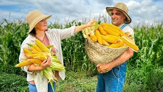 Harvested Corn in a Faraway Village Cooking Big Turkish Cag Kebab and Canning Corn for Winter [upl. by Ialda]