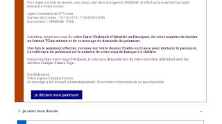 Comment déclarer le payement des frais de dossier Campus FranceQuittance de payement Campus France [upl. by Beal]