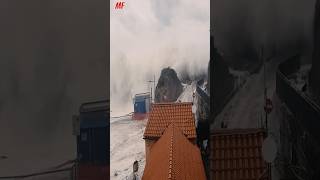 Big Waves Overrun Small Harbor in Italy [upl. by Airekahs]