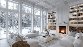 Winter Day Ambience Snowy Windstorm and Cozy Cabin Fireplace [upl. by Reiss]