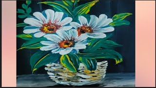 cotton swab painting ideas flower basketacrylic painting [upl. by Nodyarb]