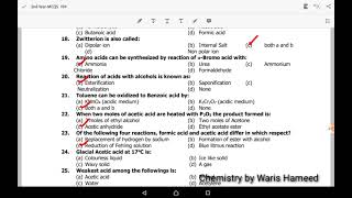 Carboxylic acids  Chp 13  MCQs  2nd Year Chemistry  by Waris Hameed [upl. by Eldrid182]