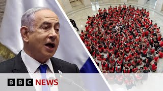 Israels Benjamin Netanyahu faces day of rage in Washington protesters say  BBC News [upl. by Alleciram]