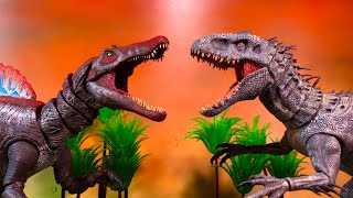 Jurassic World INDOMINOUS REX vs SPINOSAURUS epic battle Stop motion [upl. by Nohs]