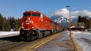 CANADIAN PACIFIC TRAIN DRIVING THROUGH BANFF  WONDERFUL BLUE SKIES [upl. by Ahk54]