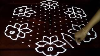 Simple flowers kolam with 158 middle  chukkala muggulu with dots rangoli design [upl. by Kanya660]