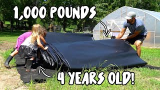 Installing a 1000 POUND Pond Liner with my KIDS [upl. by Flyn]