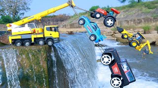 Bolero Car Swaraj Tractor Jcb 3dx Plus Mahindra Thar Accident Pulling Out Big Crane Machine  CS Toy [upl. by Rockwood]