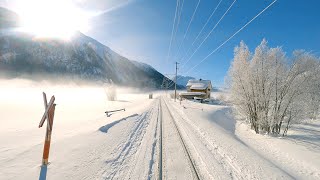 ★ 4K 🇨🇭 Landquart  Vereina  St Moritz snow cab ride Switzerland 012021 Führerstandsmitfahrt [upl. by Igal]