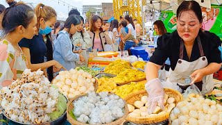 So Yummy Most Famous Place for Khmer Cake Desserts at Koh Norea Night Market Cambodia Street Food [upl. by Claudine]