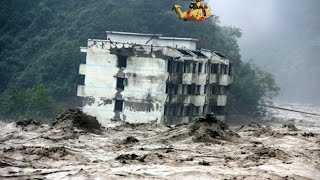 In China now another giant dam discharge River overflow trigger flooding in Sichuan [upl. by Anaizit]