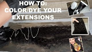 HOW TO Color Curly ClipIn Hair Extensions Black  CURLY HAIR [upl. by Ylurt140]