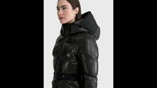 RUDSAK Shiny ADELINE X LUXE CLOUD LEATHER DOWN PUFFER Jacket Hooded Glossy Black Women [upl. by Ivek]