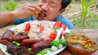 Mukbang juicy pork belly with two king chilli🔥 [upl. by Tychon643]