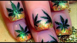 Weed Nail Art Design  420 Marijuana Manicure Nails Tutorial [upl. by Ieso]