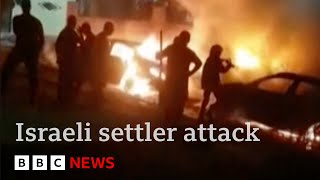 Israeli settlers burn Palestinian West Bank village in mass attack  BBC News [upl. by Gerome953]