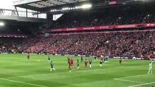 LFC FANS SING MO SALAH SONG ON THE KOP DURING LIVERPOOL 2 VS 0 CHELSEA WIN  Liverpool FC Chants [upl. by Eeslehc940]