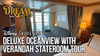 Disney Dream Disney Cruise Line  Deluxe Oceanview with Verandah Stateroom Tour [upl. by Raynah186]