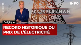 Belgique  Record historique du prix de lélectricité pour le mégawattheure  RTBF Info [upl. by Aihpos465]