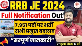 RRB JE 2024 NOTIFICATION  RRB JE VACANCY 2024  RRB JE VACANCY  RRB JE SYLLABUS AGE FORM [upl. by Reehsab]