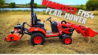 Kubota BX23s with Woodmaxx FM54 Flail Mower vs tall weeds [upl. by Lladnor]