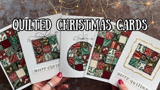 ✨ Sew QUILTED CHRISTMAS CARDS with me ✨ with stamping amp sketching demo at the end fabricscraps [upl. by Hanae]