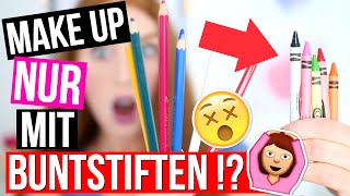 EIN GANZES MAKE UP nur mit BUNTSTIFTEN 😳 FAIL oder KLAPPT ES  LaurenCocoXO [upl. by Meekah]