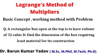 lagranges method of undermined multipliers  part 1 [upl. by Sinnylg902]