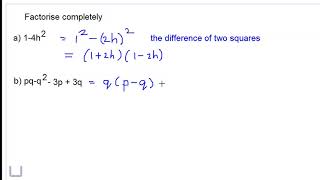 factorising the difference of two squares and by grouping like terms [upl. by Sileray]