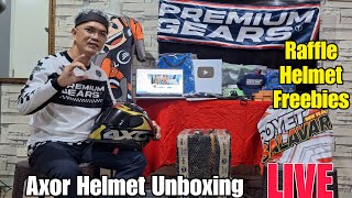 quotLIVE quot AXOR HELMETS UNBOXING  RAFFLE amp GIEVEAWAYS  PREMIUM GEARS  SAPPHIRE TIRE  GUANZON  FKM [upl. by Cheke]