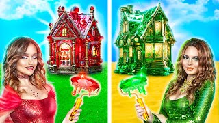 Emerald Girl vs Ruby Girl in Real Life ONE COLORED HOUSE CHALLENGE [upl. by Hniht310]