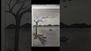 Simple River Scene Peaceful Pencil Sketch  নদীর সরল দৃশ্য [upl. by Aimek496]