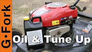 Change the Oil amp Tune Up Lawnmower  GardenForkT [upl. by Jasik694]