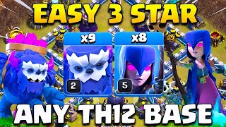 Easy 3 Star  Th12 Yeti Witch Attack Strategy  Best Ground Attack Th12 War Strategy  Th12 Attack [upl. by Ayian]