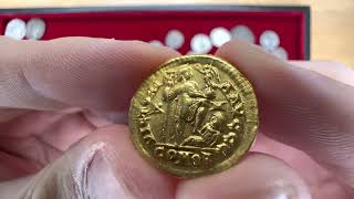 Ancient Roman gold solidus coin of emperor Arcadius [upl. by Gereld2]