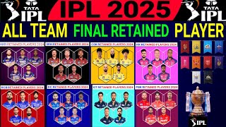 IPL 2025  All Teams Final Retained Players List  KKR CSK RCB MI SRH DC GT RR Retention 2025 [upl. by Ysdnyl]