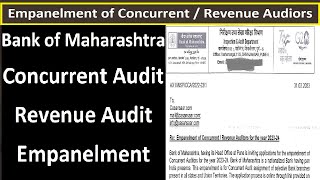 Empanelment of Concurrent Auditors  Revenue Auditors for Bank Of Maharashtra  Concurrent Audit [upl. by Erdnoid912]