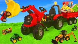 Playing on the farm with kids John Deere tractors  Tractors for kids [upl. by Tamberg]