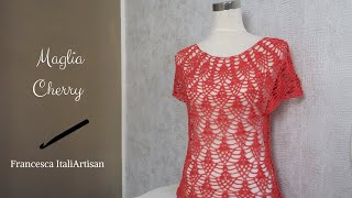 Maglia Cherry Maglia Topdown uncinetto Pineapple pattern crochet [upl. by Aicirtak]