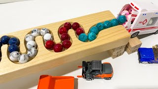 Marble Run Race ☆ HABA Slope amp Retro Makita Truck Excavator Garbage Truck Dump Truck Ambulance [upl. by Sungam]