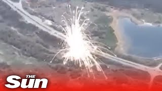 Ukrainian forces blow up Russian air defence in huge explosion in Donetsk [upl. by Sinned]