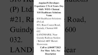 AngularJS Developer Experience 2 To 6 Years Day Shift WFO Chennai S10 Healthcare Solutions [upl. by Airetahs]