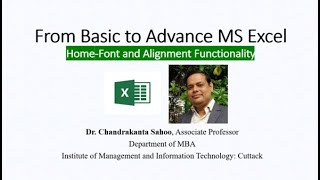 2 MS Excel Home  Font and Alignment functionality [upl. by Ellevel]