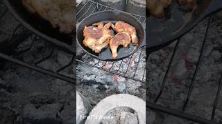 Cooking chicken in my cast iron skillet over the fire🔥🍗🔥Please like and subscribe for more 😀👍food [upl. by Proulx448]