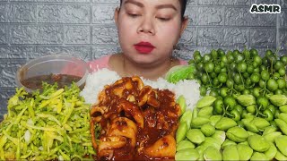 sambal cumim pedas bunga pepaya pete leunca sambal terasi Mukbang [upl. by Gnehs]