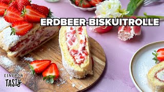 Einfach Tasty  ErdbeerBiskuitrolle 🍓🍰 [upl. by Selassie]